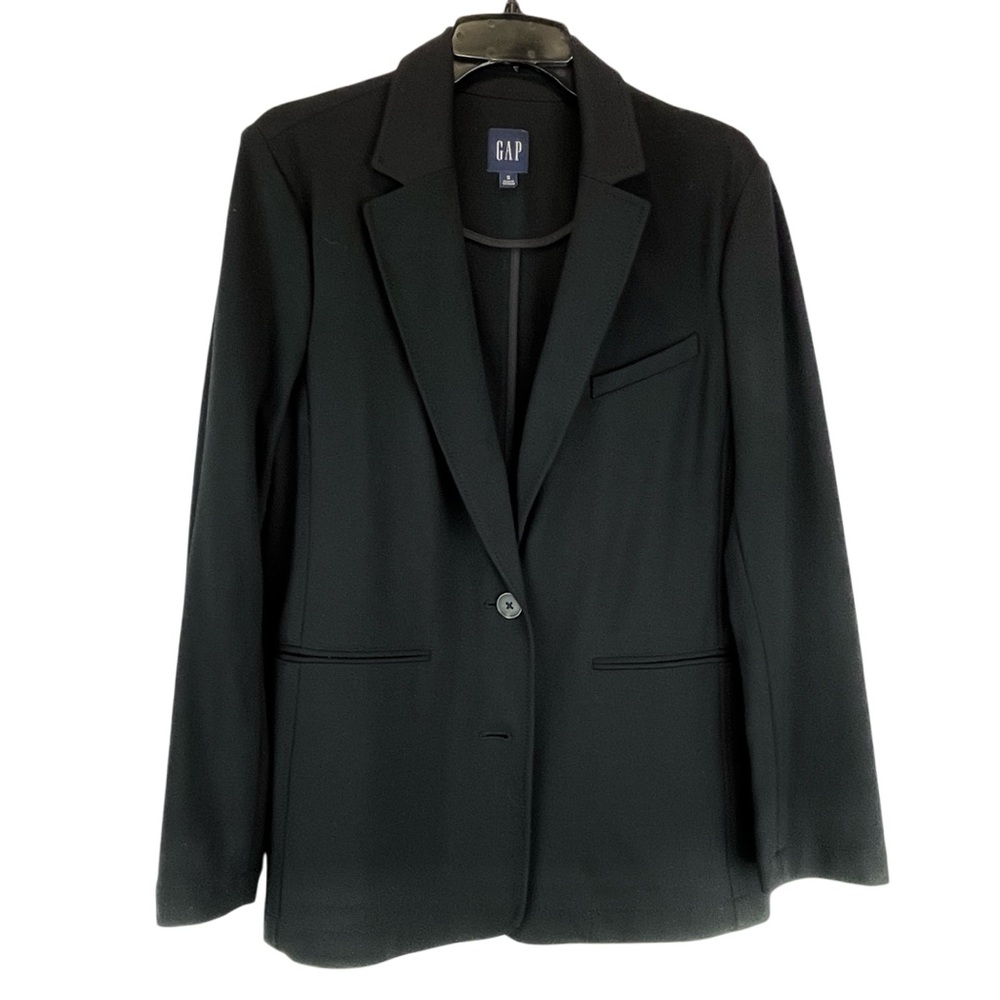 GAP Long Ponte Blazer Jacket in True Black Welt Pockets Sz S